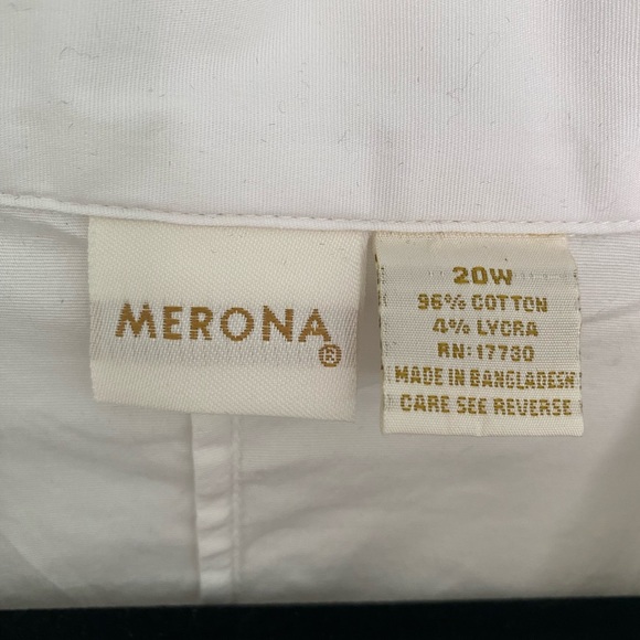 Merona NWT Women’s Blouse V Neck Solid White Button Down 3/4 Sleeve Size 20W - Picture 5 of 7